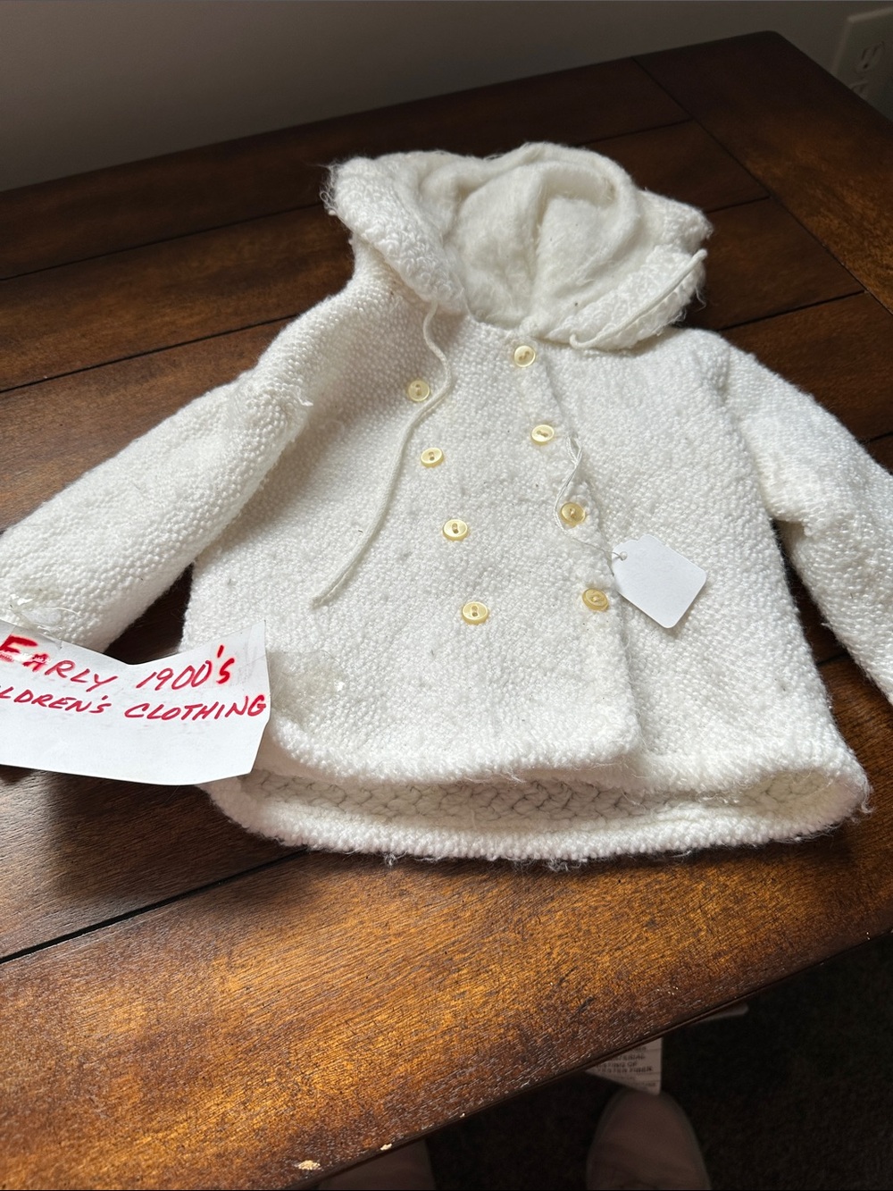 Vintage Children's Cream Hooded Knit Coat - Brand Unspecified